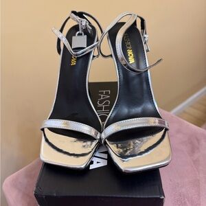 Fashion Nova Metallic Silver Heels